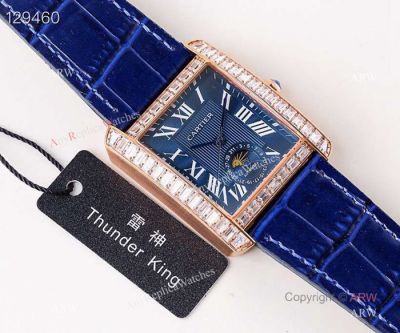 Swiss ETA2824 Cartier Tank Moon phase copy Watches Rose Gold Diamond Bezel
